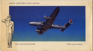 Image: postcard/passenger flight record: TWA (Trans World Airlines), Lockheed L-049 Constellation