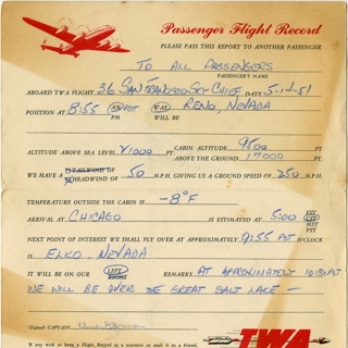 Image #2: postcard/passenger flight record: TWA (Trans World Airlines), Lockheed L-049 Constellation
