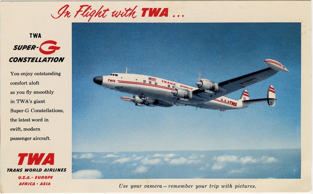 Postcard: TWA (Trans World Airlines), Lockheed L-1049G Super Constellation