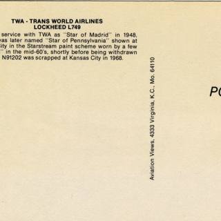 Image #2: postcard: TWA (Trans World Airlines), Lockheed L-749 Constellation