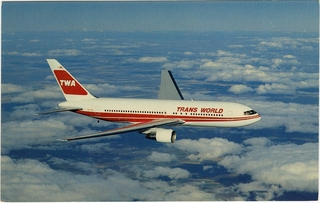 postcard: TWA (Trans World Airlines), Boeing 767