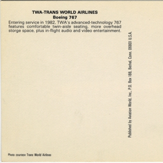 Image #2: postcard: TWA (Trans World Airlines), Boeing 767