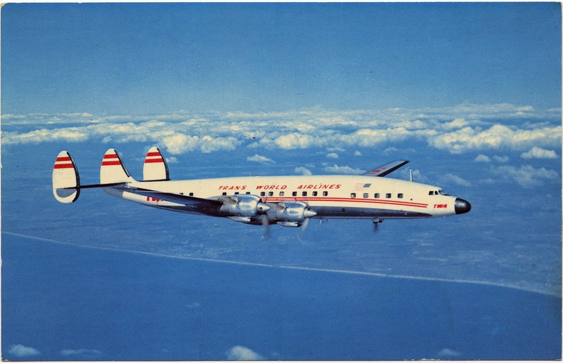 Image: postcard: TWA (Trans World Airlines), Lockheed L-1649A Starliner Constellation