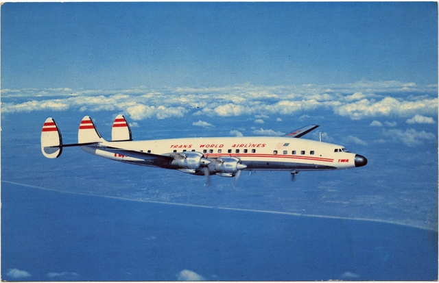 Postcard: TWA (Trans World Airlines), Lockheed L-1649A Starliner Constellation