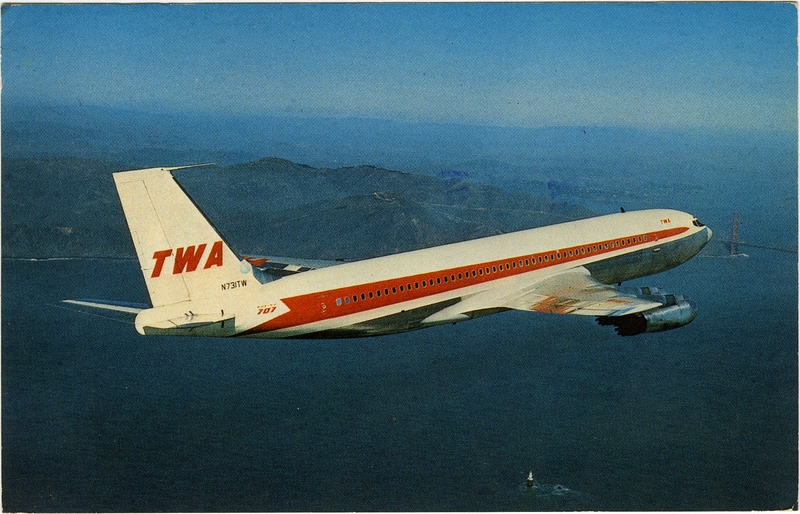 Image: postcard: TWA (Trans World Airlines), Boeing 707-131