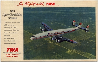 Image: postcard: TWA (Trans World Airlines), Lockheed L-1049 Super G Constellation