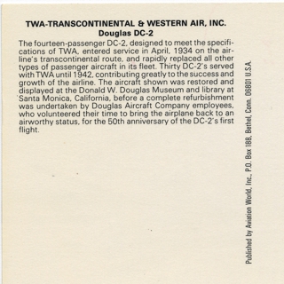 Image #2: postcard: TWA (Trans World Airlines), Douglas DC-2