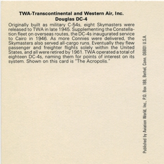 Image #2: postcard: TWA (Trans World Airlines), Douglas DC-4