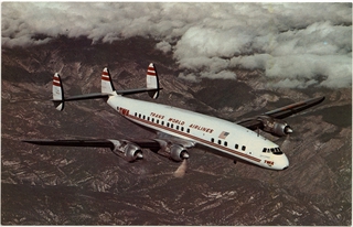 Image: postcard: TWA (Trans World Airlines), Lockheed L-1049 Super Constellation