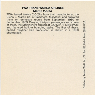 Image #2: postcard: TWA (Trans World Airlines), Martin 202A