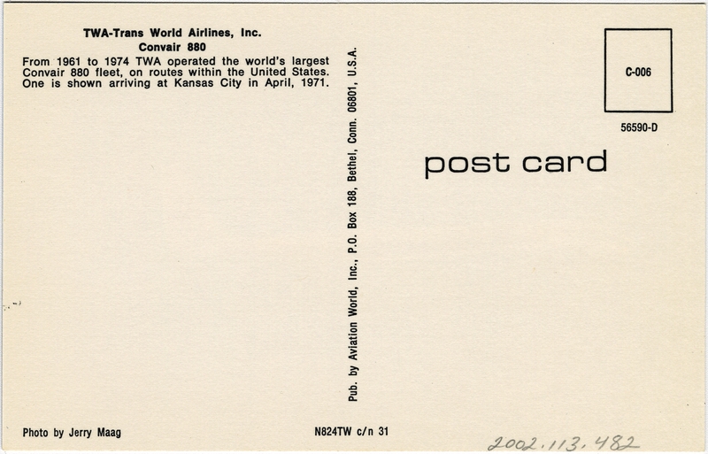 Image: postcard: TWA (Trans World Airlines), Convair 880