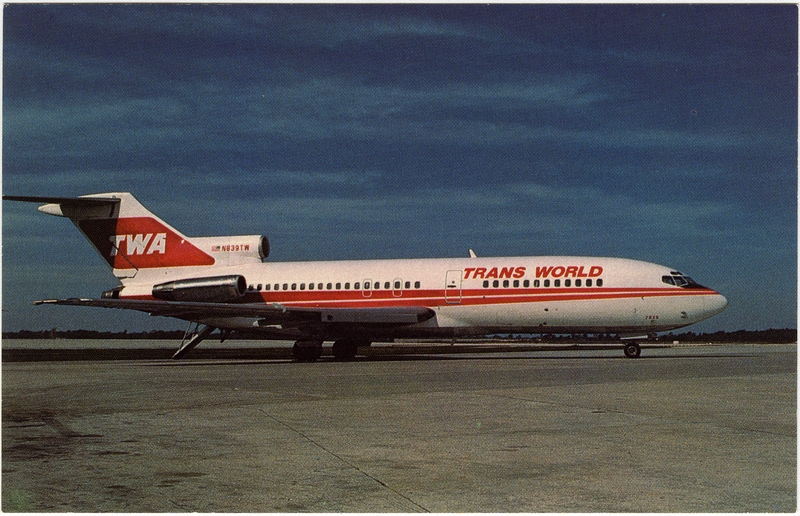Image: postcard: TWA (Trans World Airlines),Boeing 727-31