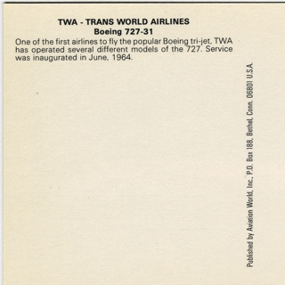 Image #2: postcard: TWA (Trans World Airlines),Boeing 727-31