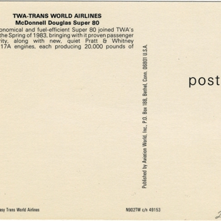Image #2: postcard: TWA (Trans World Airlines), Douglas DC-9 Super 80