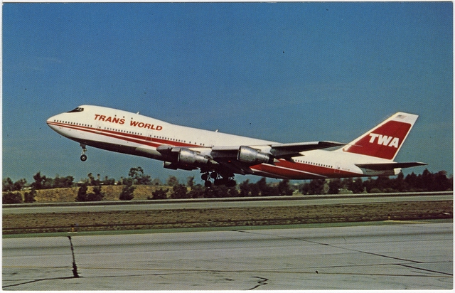 Postcard: TWA (Trans World Airlines), Boeing 747