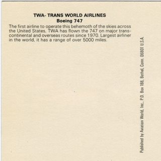 Image #2: postcard: TWA (Trans World Airlines), Boeing 747