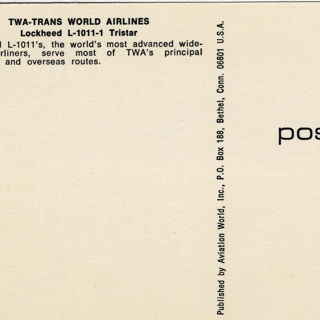 Image #2: postcard: TWA (Trans World Airlines), Lockheed L-1011 TriStar
