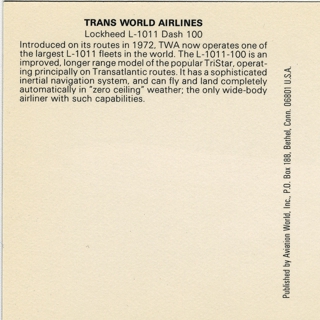 Image #2: postcard: TWA (Trans World Airlines), Lockheed L-1011 TriStar