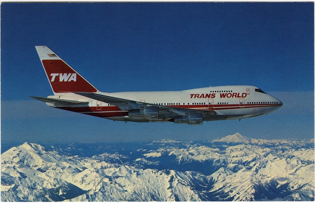 Postcard: TWA (Trans World Airlines), Boeing 747SP-1