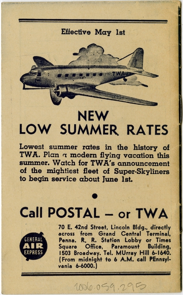 Image: postal telegraph guide: Transcontinental & Western Air (TWA)