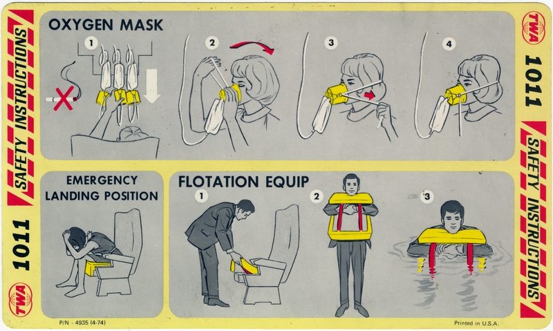 Image: safety information card: TWA (Trans World Airlines), Lockheed L-1011 TriStar