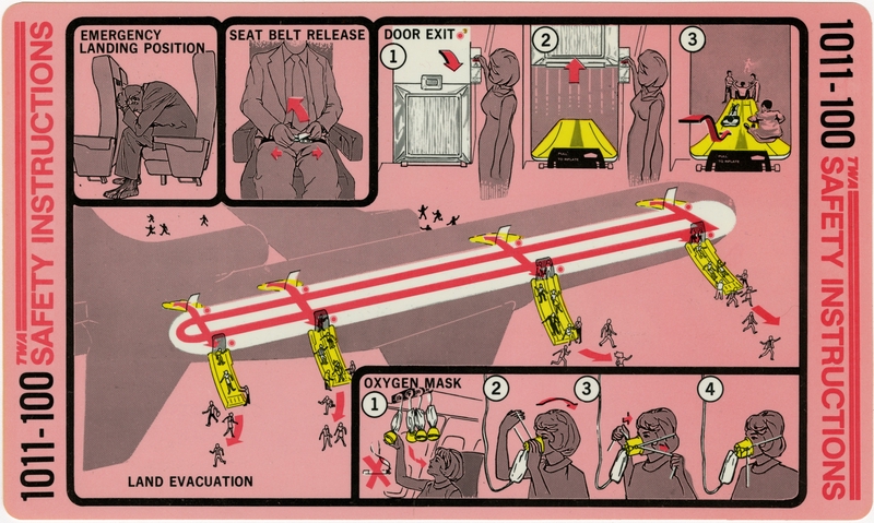 Image: safety information card: TWA (Trans World Airlines), Lockheed L-1011-100 TriStar