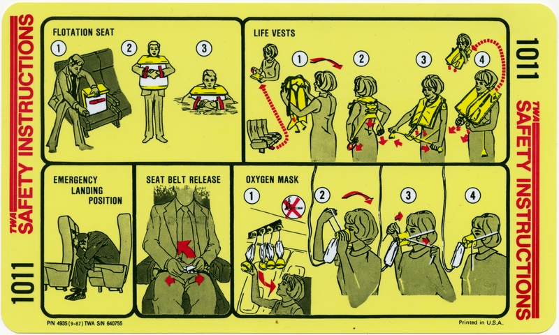 Image: safety information card: TWA (Trans World Airlines), Lockheed L-1011 TriStar