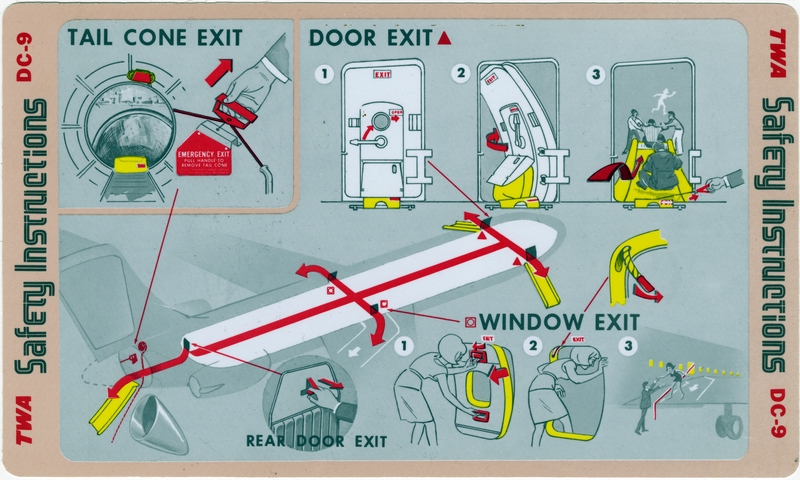 Image: safety information card: TWA (Trans World Airlines), Douglas DC-9