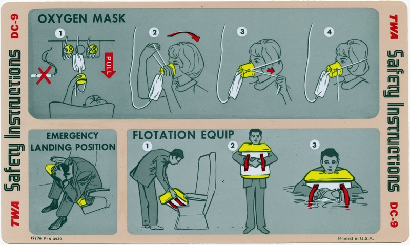 Image: safety information card: TWA (Trans World Airlines), Douglas DC-9