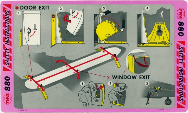 Safety information card: TWA (Trans World Airlines), Convair 880