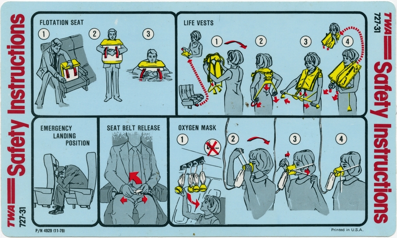 Image: safety information card: TWA (Trans World Airlines), Boeing 727