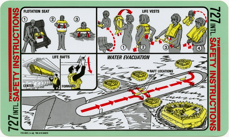 Image: safety information card: TWA (Trans World Airlines), Boeing 727