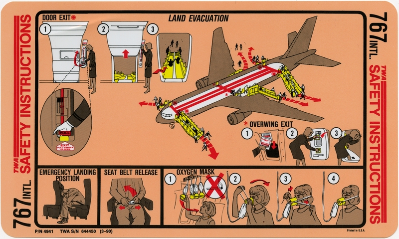 Image: safety information card: TWA (Trans World Airlines), Boeing 767