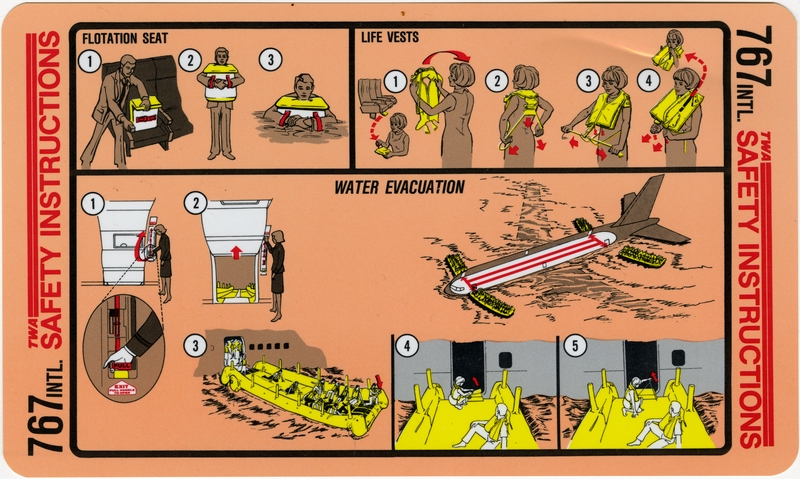 Image: safety information card: TWA (Trans World Airlines), Boeing 767