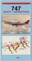 Image: safety information card: TWA (Trans World Airlines), Boeing 747