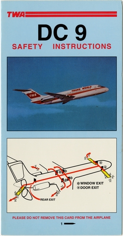 Safety information card: TWA (Trans World Airlines), Douglas DC-9