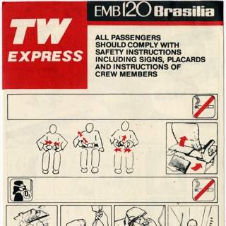 safety information card: TW Express (TWA), Embraer EMB 120-Brasilia