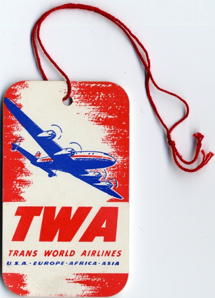 Image: luggage identification tag: TWA (Trans World Airlines), Lockheed L-049 Constellation