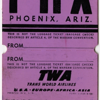 baggage destination tag: TWA (Trans World Airlines)