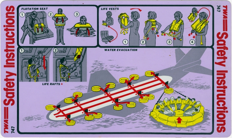 Image: safety information card: TWA (Trans World Airlines), Boeing 747