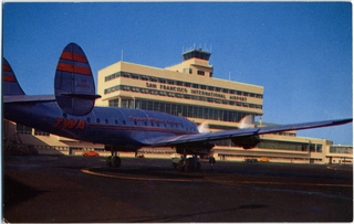 Image: postcard: TWA, Lockheed L-049 Constellation, San Francisco International Airport