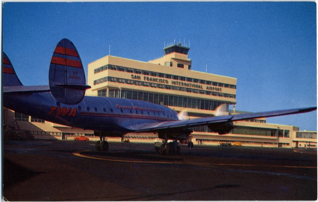 Postcard: TWA, Lockheed L-049 Constellation, San Francisco International Airport