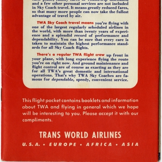 Image #1: flight information packet: TWA (Trans World Airlines), Lockheed L-049 Constellation