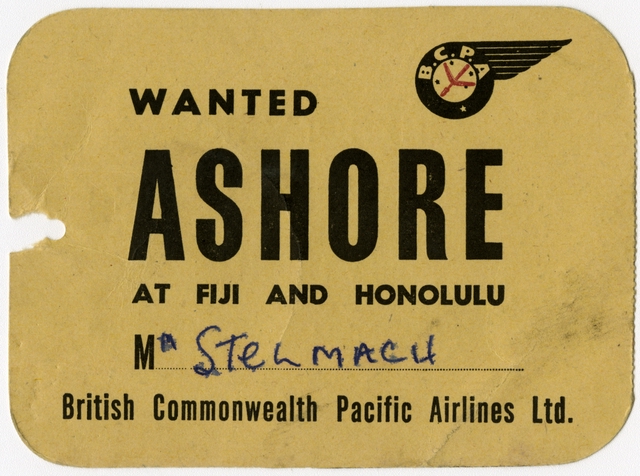 Baggage handling tag: British Commonwealth Pacific Airlines (BCPA)