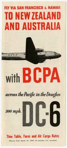 Timetable: British Commonwealth Pacific Airlines (BCPA), quick reference, transpacific