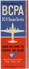 Image: timetable: British Commonwealth Pacific Airlines (BCPA), quick reference, transpacific