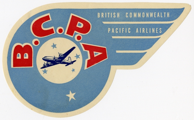 Luggage label: British Commonwealth Pacific Airlines (BCPA)