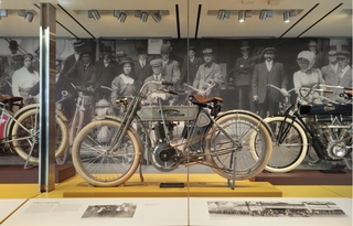 Installation view of "Early American Motorcycle"