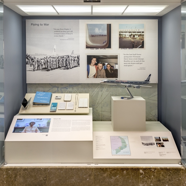 Image: Installation view of "Flying the Freedom Birds: Airlines and the Vietnam War"