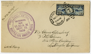 Image: airmail flight cover: first airmail flight, CAM, Seattle - Los Angeles route